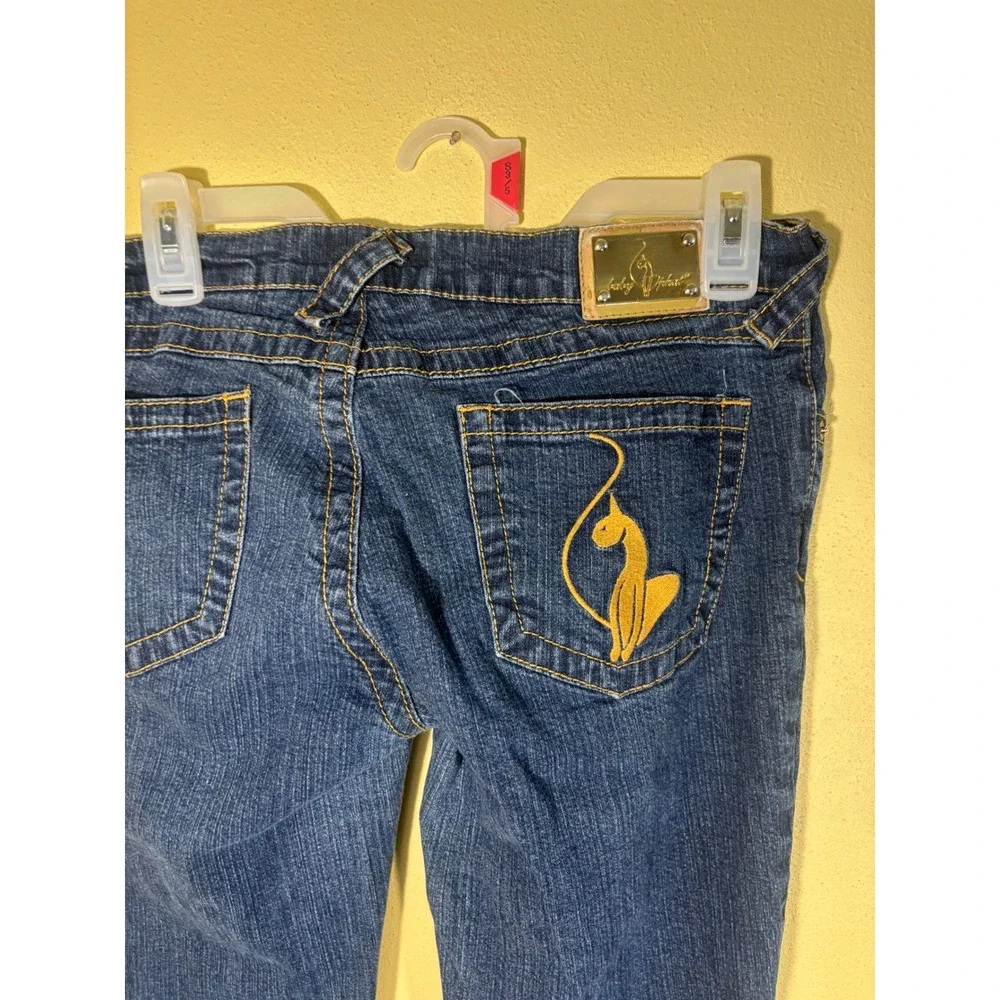 Baby Phat Womens Medium Wash Embroidered Cat Logo Slim Jeans Blue Size 9 Y2K